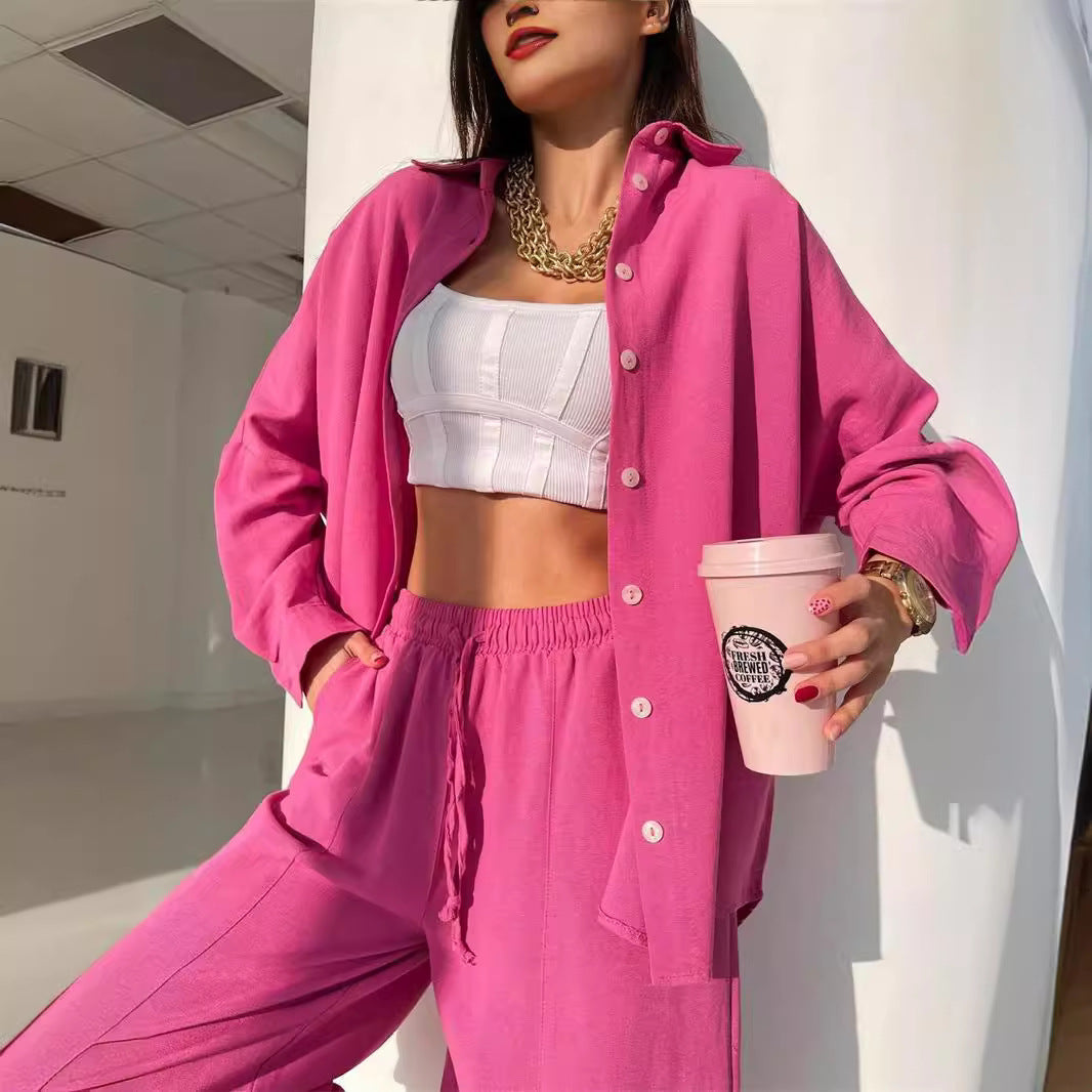 Damen Lässiger Zweiteiler aus leichtem MischgewR&Be mit weiter Bluse und bequemen Hose R&B