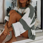 Damen gestreifter Strickpullover mit weitem Schnitt R&B