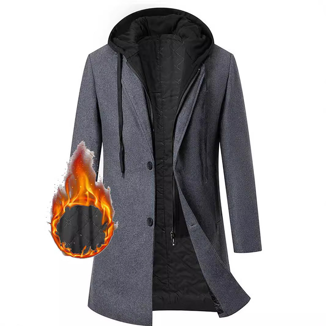 Damen eleganter Mantel mit abnehmbarer Kapuze und sportlichen Akzenten R&B