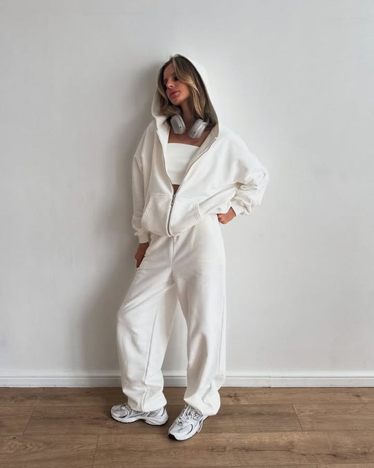 Damen lässiges Kapuzenjacken- und Jogginghosen-Set R&B