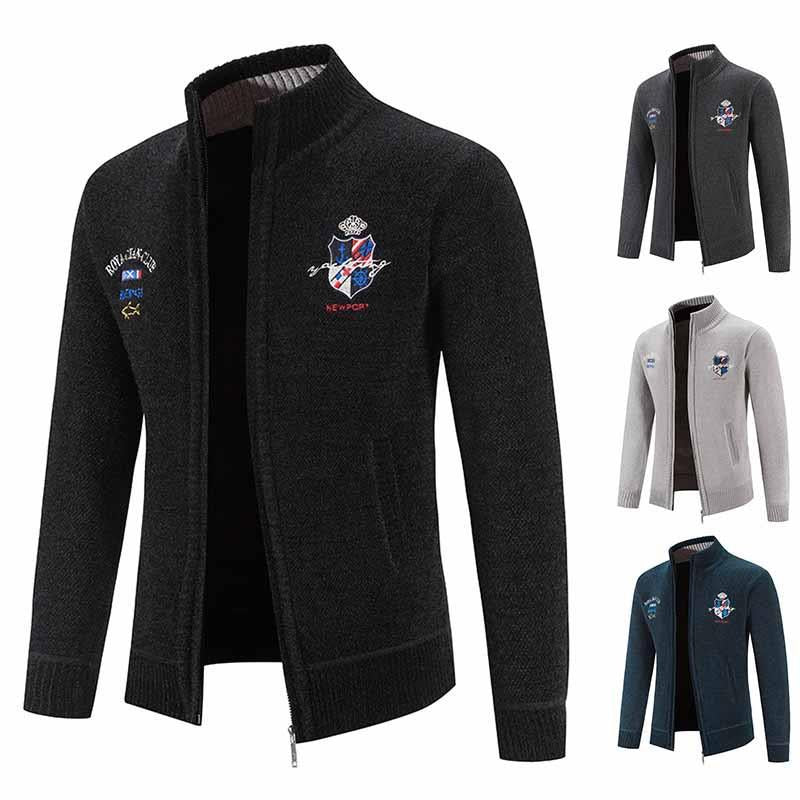 Herren modische Strickjacke mit hohem Kragen und detailreicher Stickerei R&B