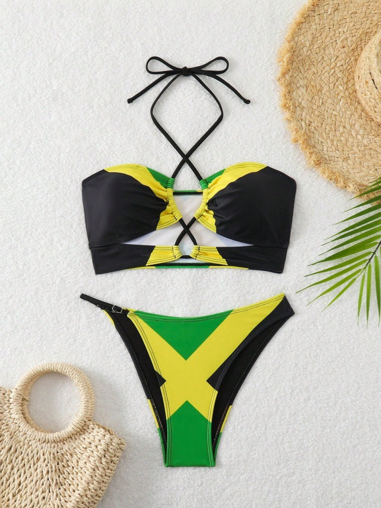 Damen Bikini mit trendy gekreuztem Oberteil und hohem Beinausschnitt R&B
