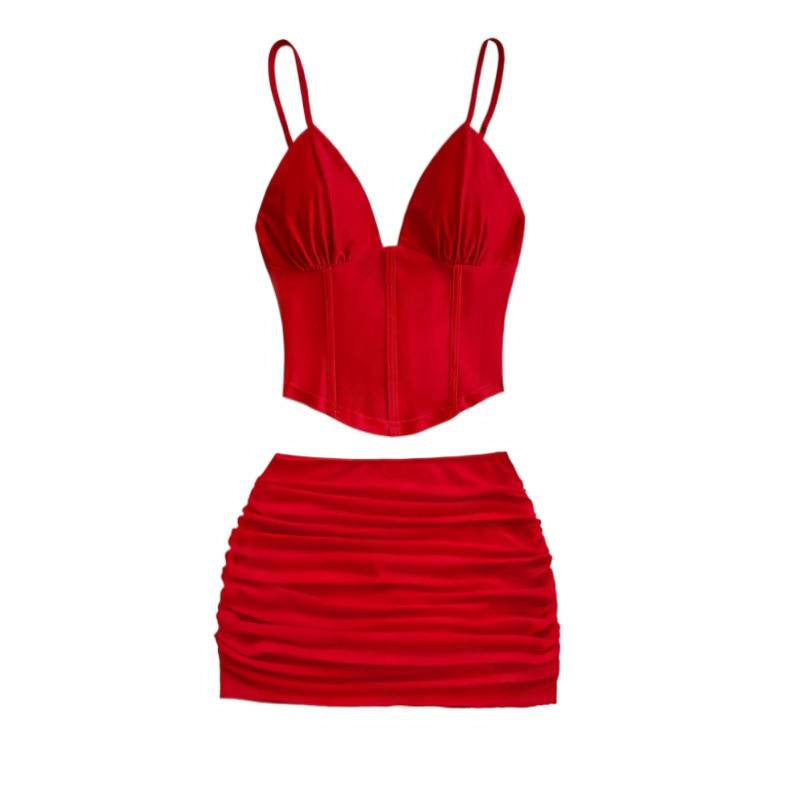 Damen Crop-Top und Mini-Rock Set mit Rüschendetails R&B
