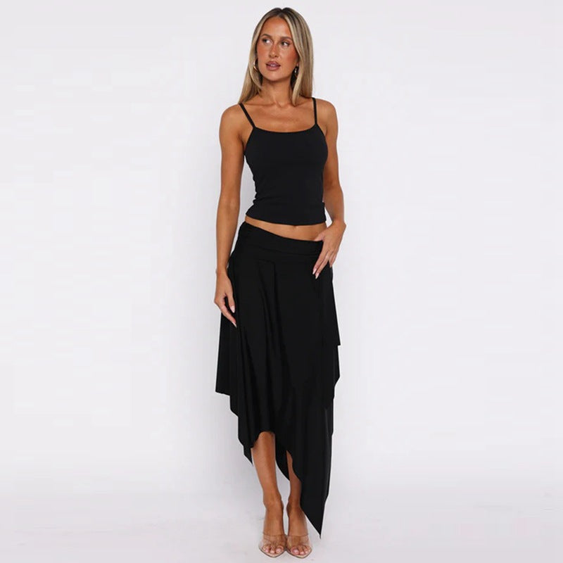 Damen Lässiges Sommerkleid mit asymmetrischem Saum und verstellbaren Trägern R&B