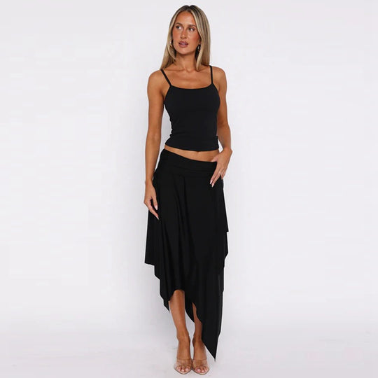 Damen Lässiges Sommerkleid mit asymmetrischem Saum und verstellbaren Trägern R&B
