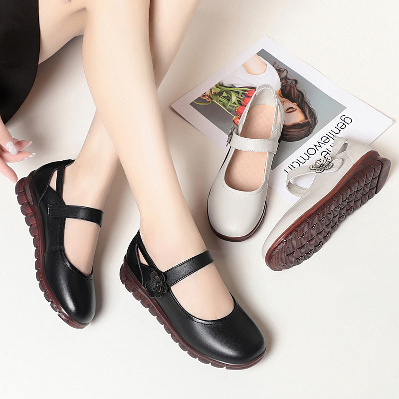 Damen Komfortable Ballerinas mit verstellbarem Riemen und dekorativem Blumenakzent R&B