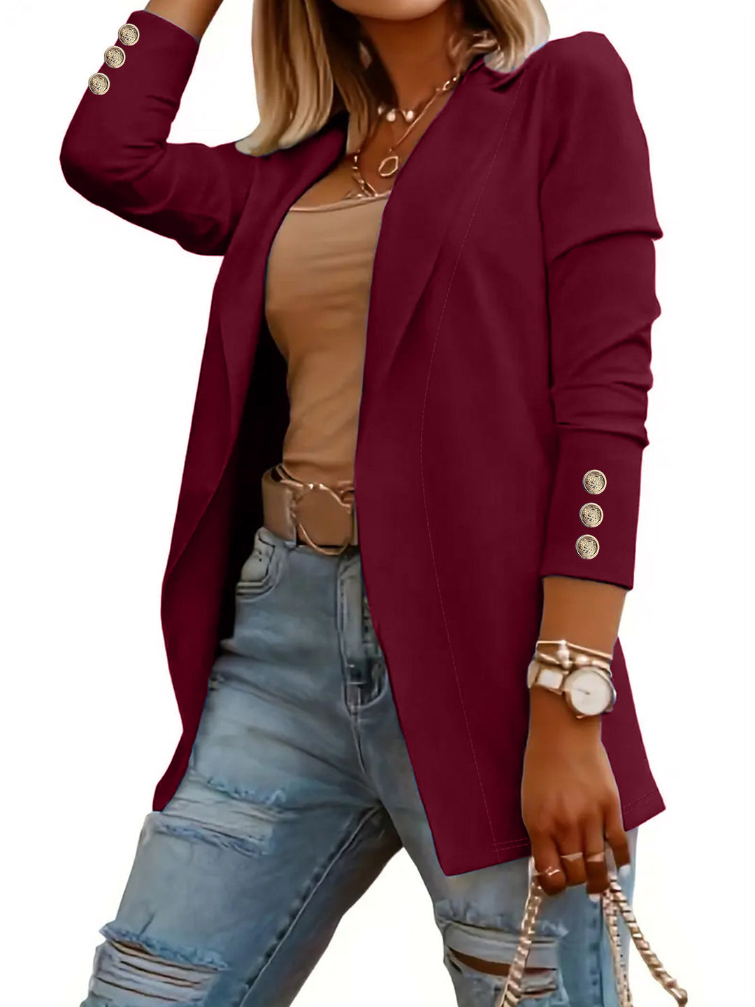 Damen Eleganter Blazer mit glamourösen Knöpfen und taillierter Passform R&B