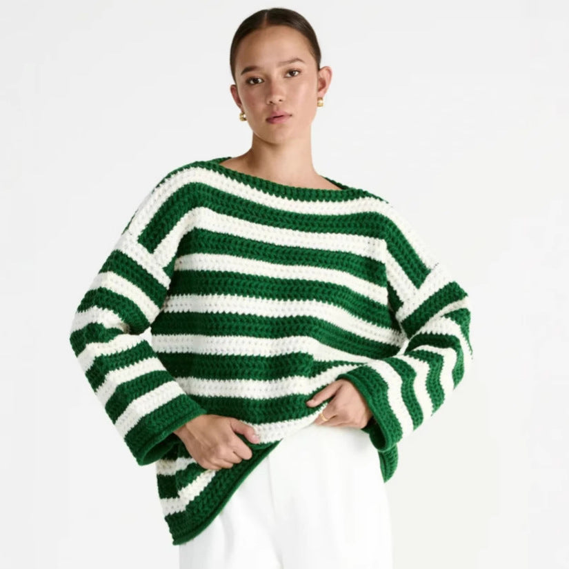 Damen lässiger Oversize-Pullover mit Streifenmuster R&B