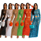 Damen Maxi-Kleid aus transparentem Häkelmaterial mit Cut-Out-Details R&B