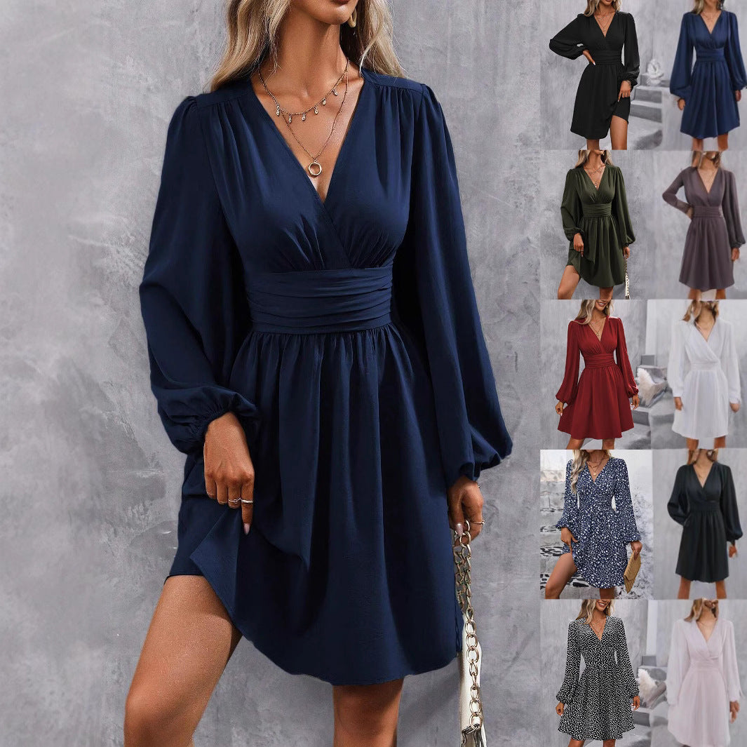 Damen Wickelkleid mit schickem V-Ausschnitt und voluminösen Ärmeln R&B
