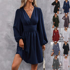 Damen Wickelkleid mit schickem V-Ausschnitt und voluminösen Ärmeln