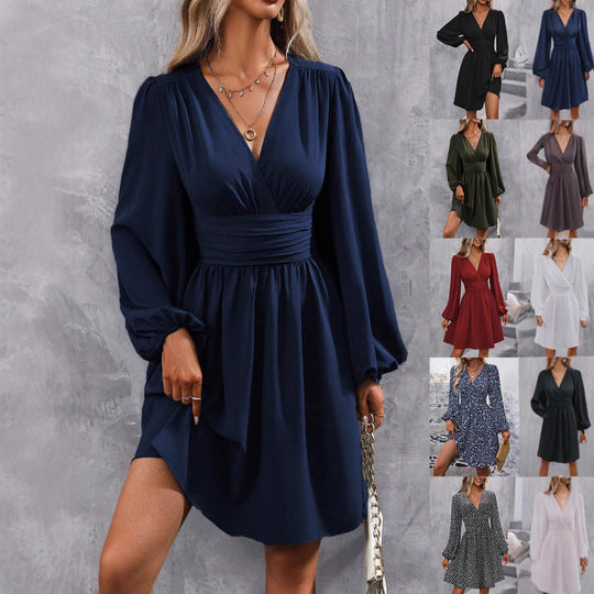 Damen Wickelkleid mit schickem V-Ausschnitt und voluminösen Ärmeln R&B