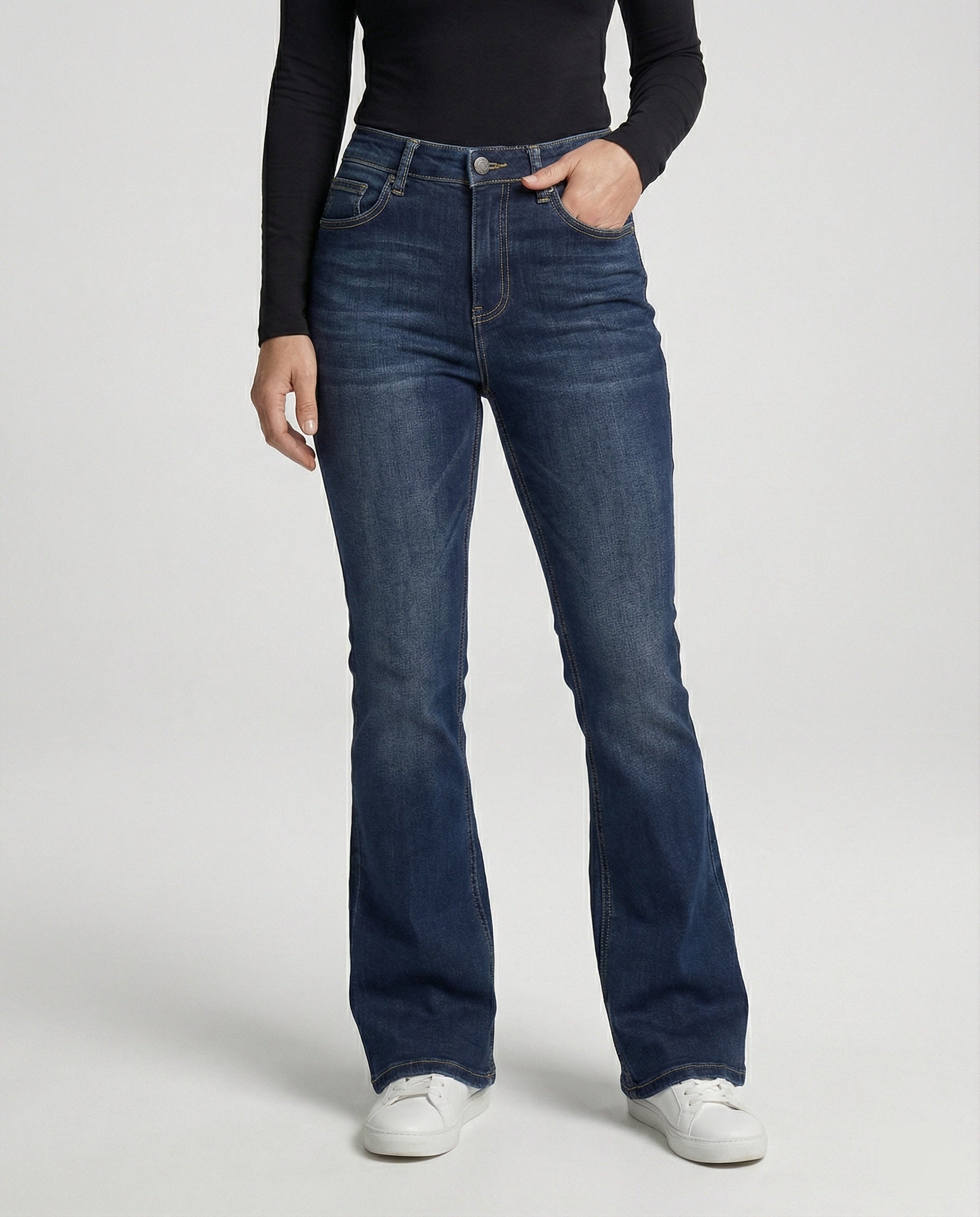 Damen High Waist Stretchjeans mit Flare Bein