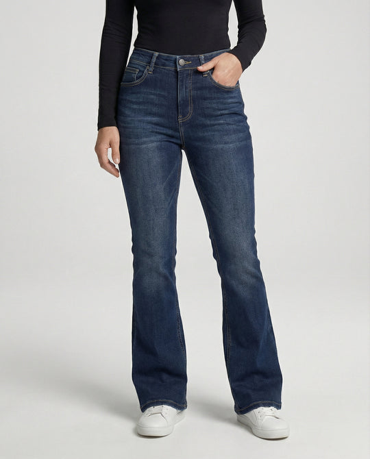 Damen High Waist Stretchjeans mit Flare Bein