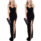 Damen Glamouröses Abendkleid mit tiefem V-Ausschnitt und seitlichem Schlitz R&B