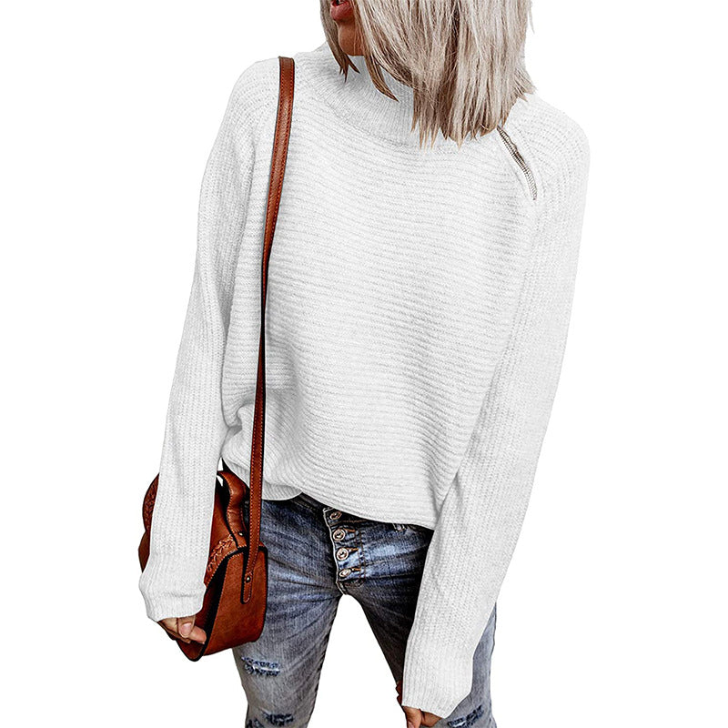 Damen trendiger oversize Pullover mit stylischem Stehkragen und angeschnittenen Ärmeln R&B
