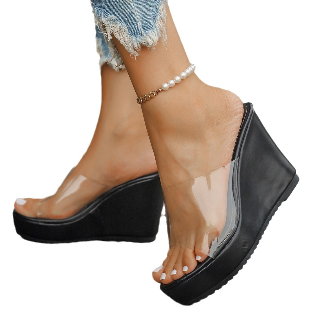 Damen nan transparente Mules mit PVC-Deckriemen, hohem Keilabsatz und rutschfester Laufsohle R&B
