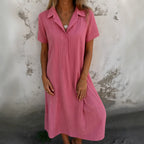 Damen lässiges Maxikleid mit Kragen und kurzen Ärmeln