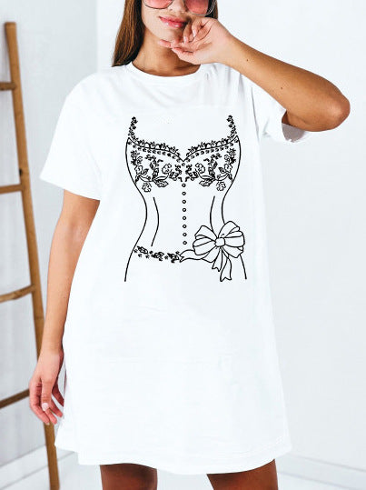 Damen T-Shirt-Kleid mit künstlerischem Blumenmotiv und figurbetontem Schnitt R&B