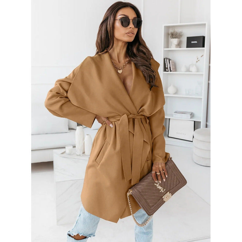 Damen lässiger Oversize-Mantel mit Wickelgürtel R&B