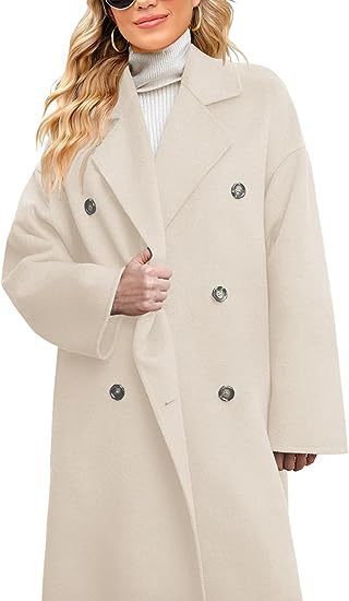 Damen eleganter und lässiger Wollmantel mit doppelter Knopfleiste R&B