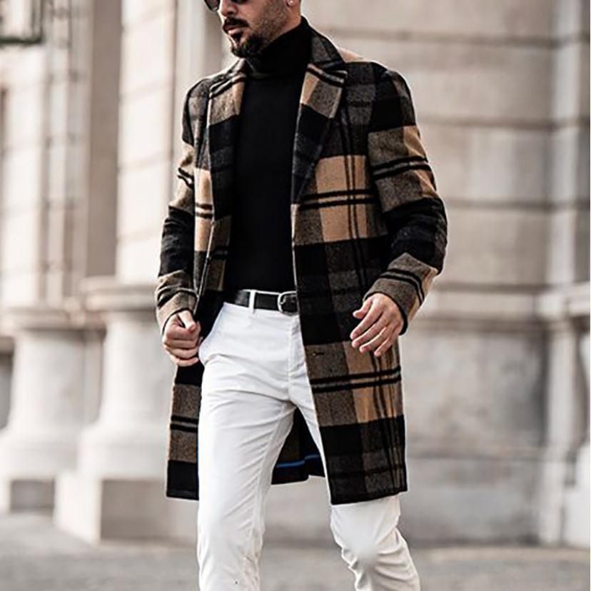 Herren eleganter Karomantel mit klassischem Schnitt und doppelter Knopfleiste R&B