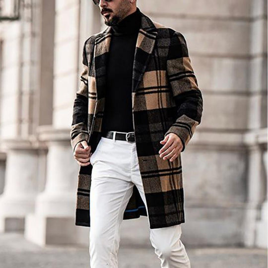 Herren eleganter Karomantel mit klassischem Schnitt und doppelter Knopfleiste R&B