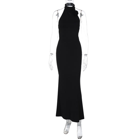 Damen Elegantes Maxi-Kleid mit raffiniertem Halter und floralem Akzent R&B