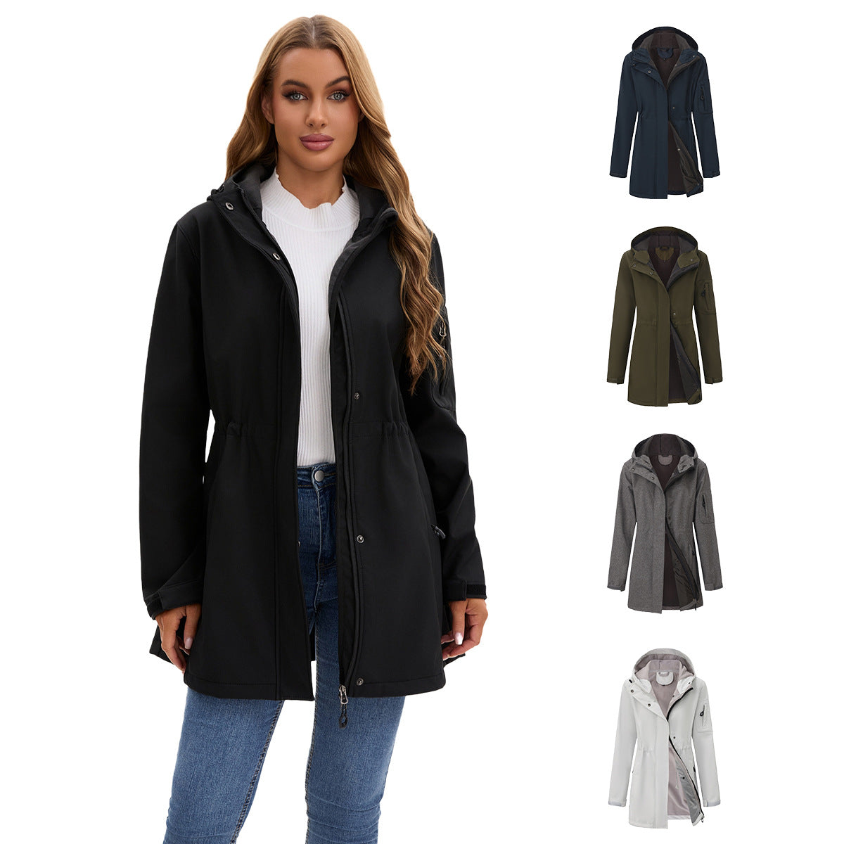 Damen nan funktionaler Softshell-Parka mit Teddyfleece-Futter, Kapuze und Taillenzug R&B