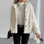 Damen Kuschelige Strickjacke mit Knöpfen und Kapuze R&B