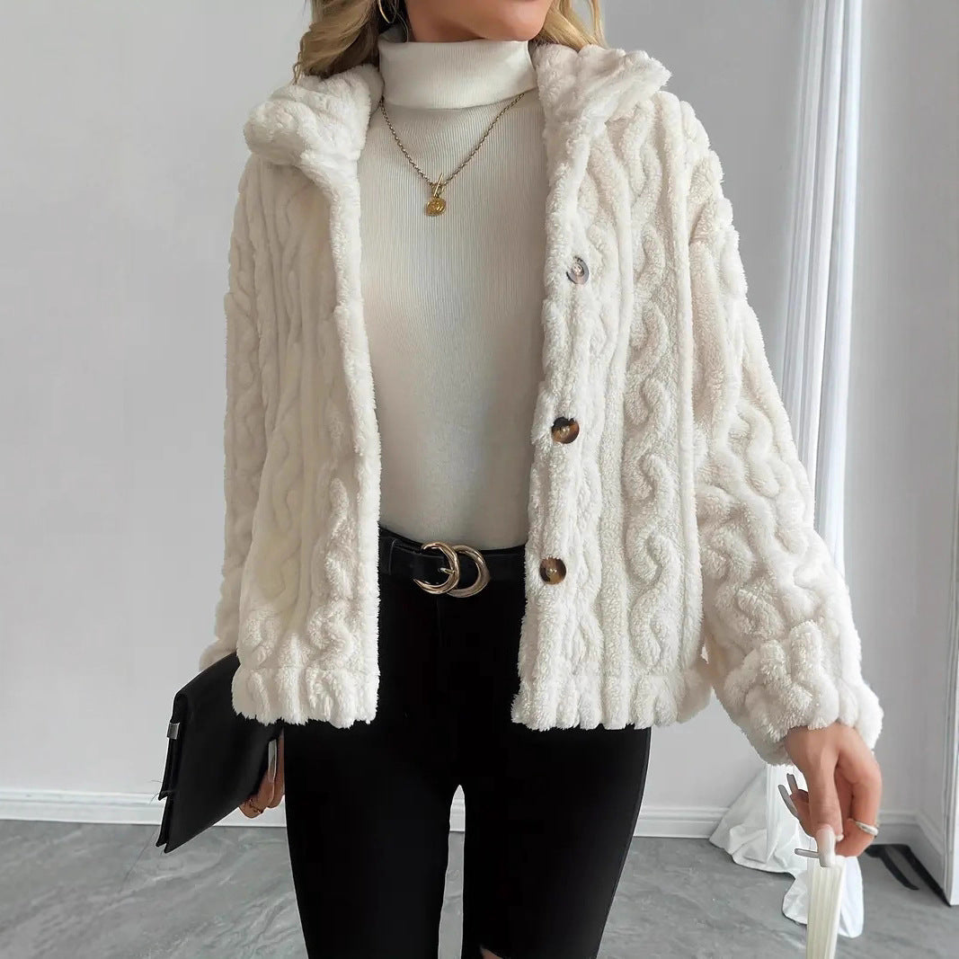 Damen Kuschelige Strickjacke mit Knöpfen und Kapuze R&B