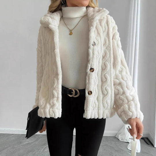 Damen Kuschelige Strickjacke mit Knöpfen und Kapuze R&B