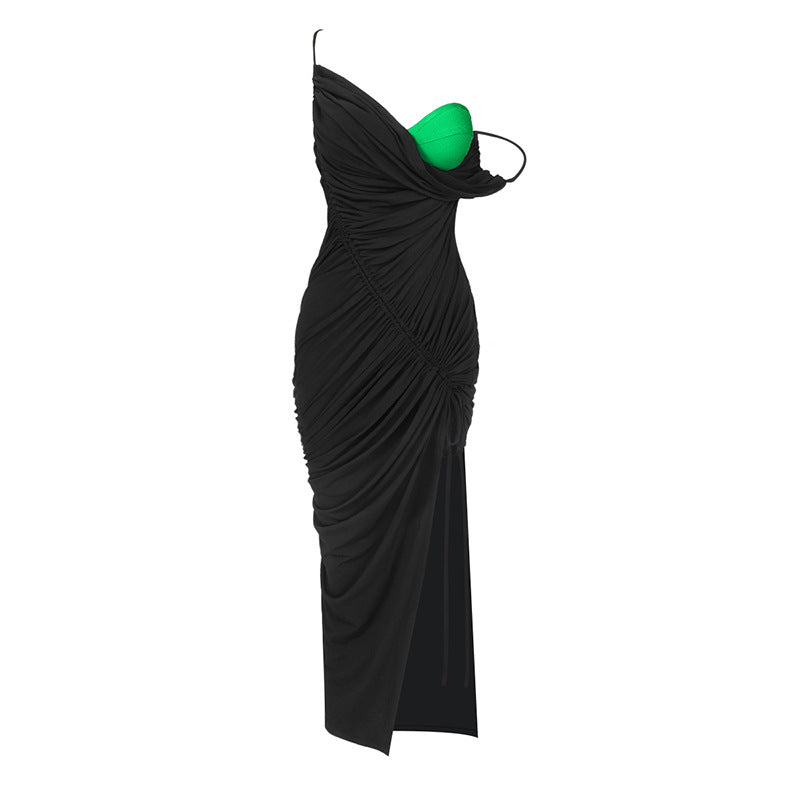 Damen drapiertes Maxikleid mit seitlichem Schlitz und asymmetrischem Schnitt R&B