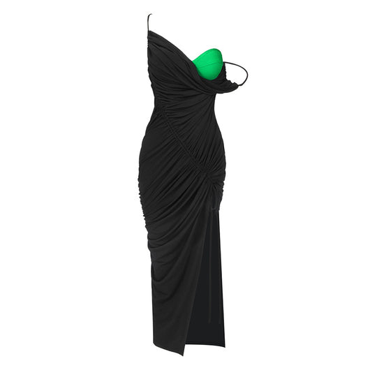 Damen drapiertes Maxikleid mit seitlichem Schlitz und asymmetrischem Schnitt R&B