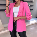 Damen nan taillierter Longblazer mit umlegbarem Revers aufgekrempelten Ärmeln und verdeckten Eingrifftaschen R&B