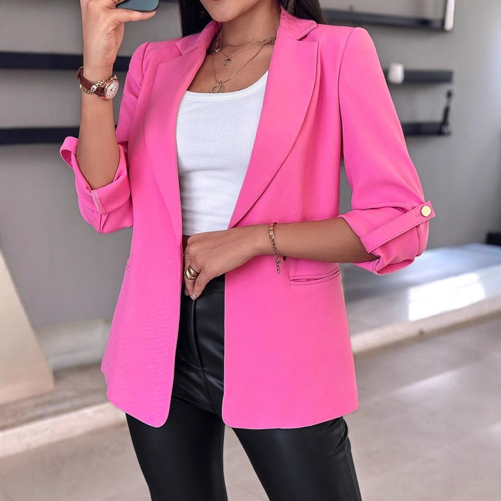Damen nan taillierter Longblazer mit umlegbarem Revers aufgekrempelten Ärmeln und verdeckten Eingrifftaschen R&B