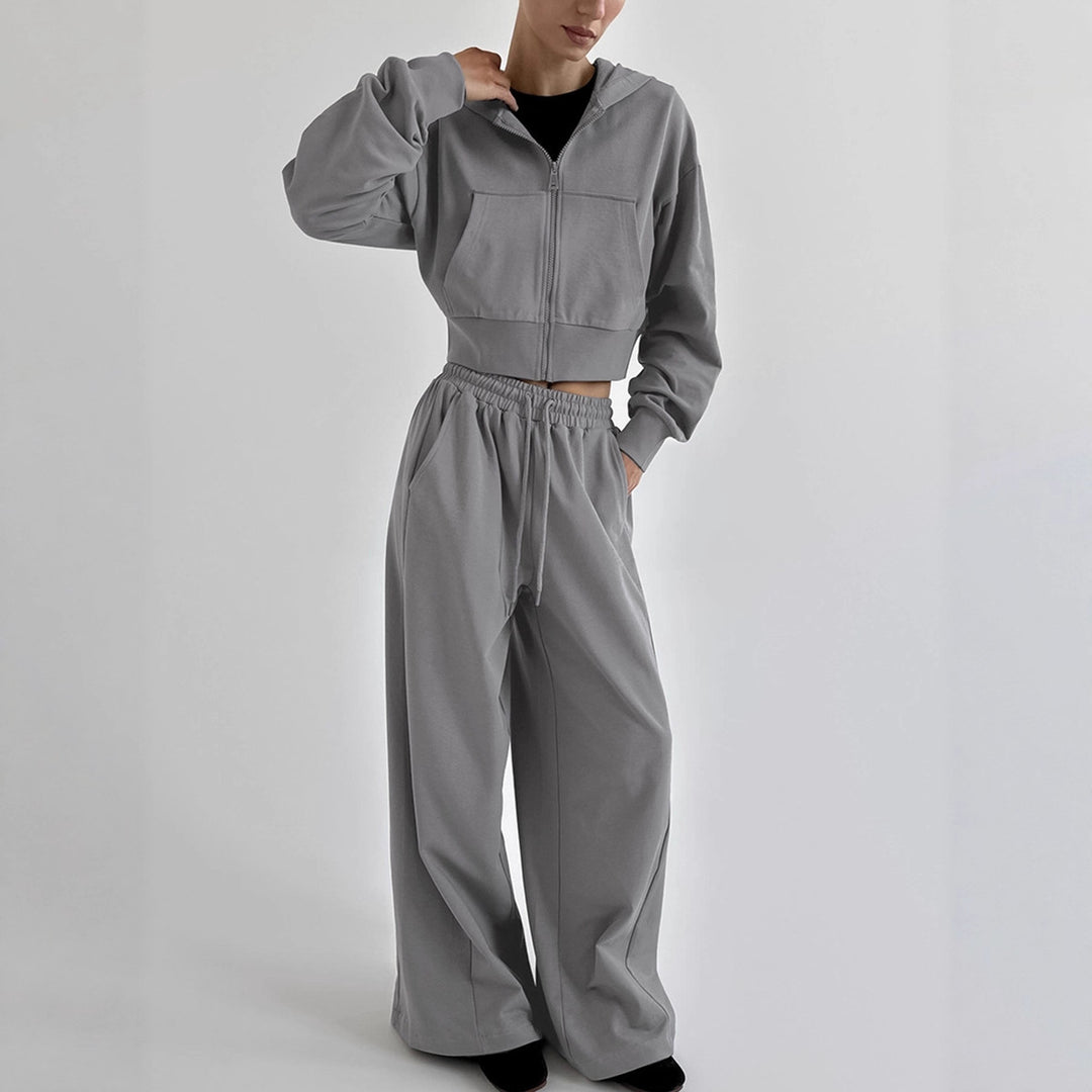 Damen Lässiges Crop-Top und weite High-Waist-Hose Set R&B