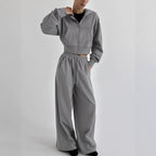 Damen Lässiges Crop-Top und weite High-Waist-Hose Set R&B