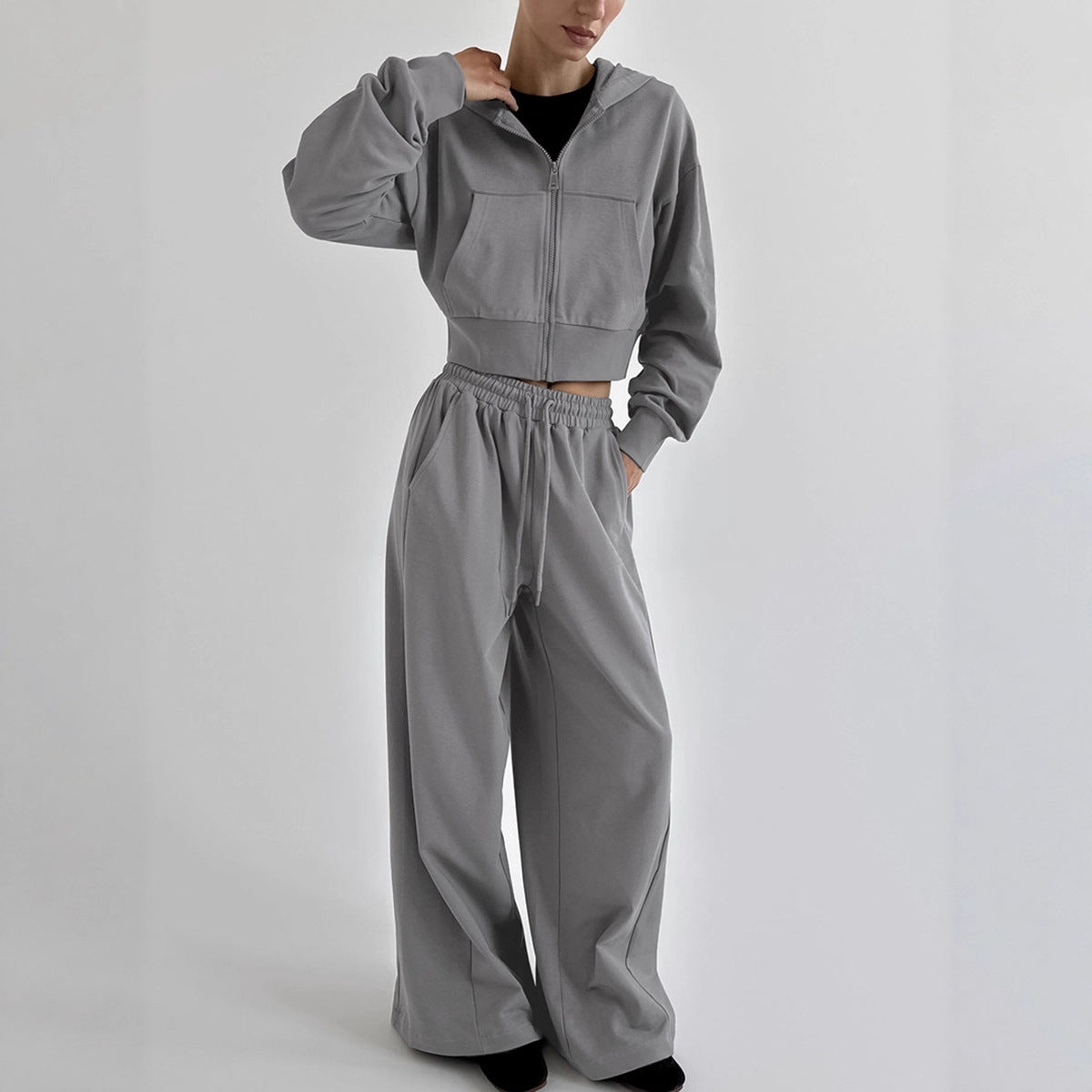 Damen Lässiges Crop-Top und weite High-Waist-Hose Set R&B