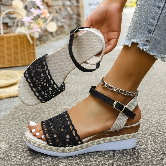 Damen Komfortable Plateau-Sandalen mit kunstvollem Häkelmuster R&B