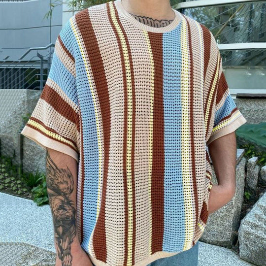 Herren luftiges Strick-T-Shirt im modischen Design mit gemustertem Stoff R&B