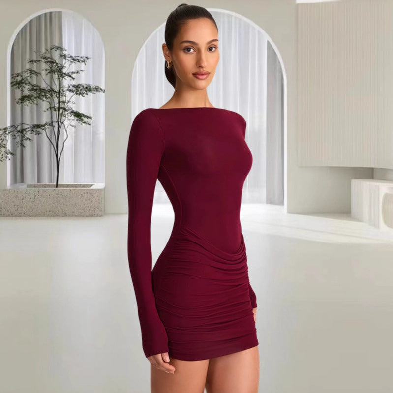 Damen Figurumspielendes Minikleid mit schulterfreiem Design und eleganter Drapierung R&B