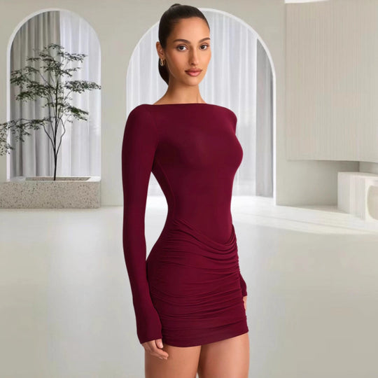 Damen Figurumspielendes Minikleid mit schulterfreiem Design und eleganter Drapierung R&B