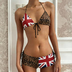 Damen Bikiniset mit Leopardenmuster und Union Jack Akzenten R&B