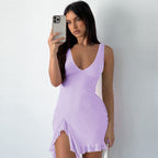 R&B | Kleid mit Hosenträgern und V-Ausschnitt mit Fransen