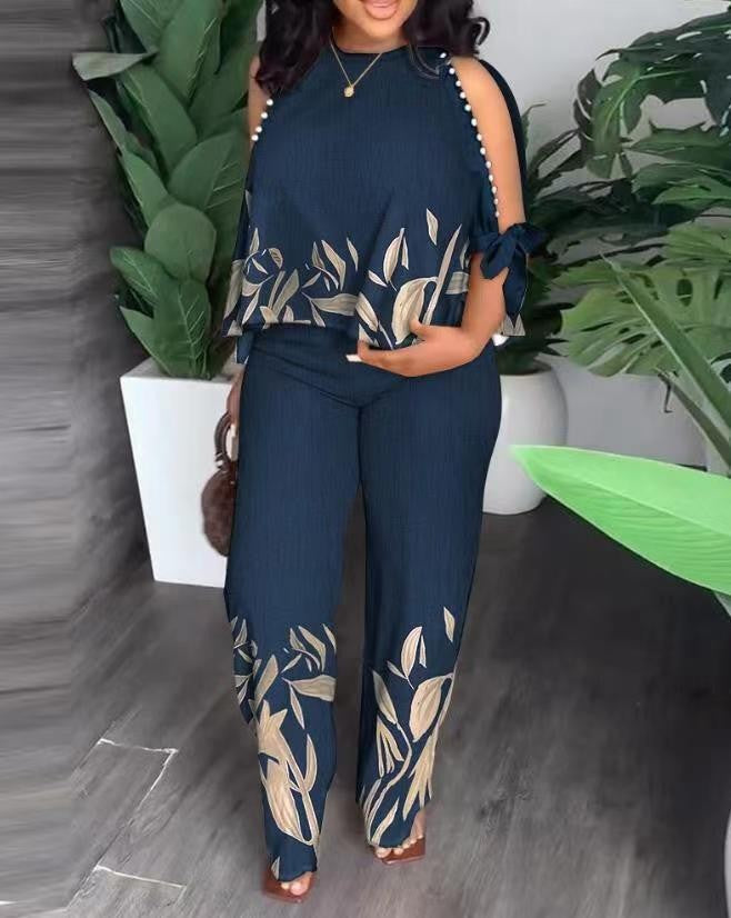 Damen Elegant gestaltetes Sommeroutfit mit floralem Design und Schulterfreiem Oberteil R&B
