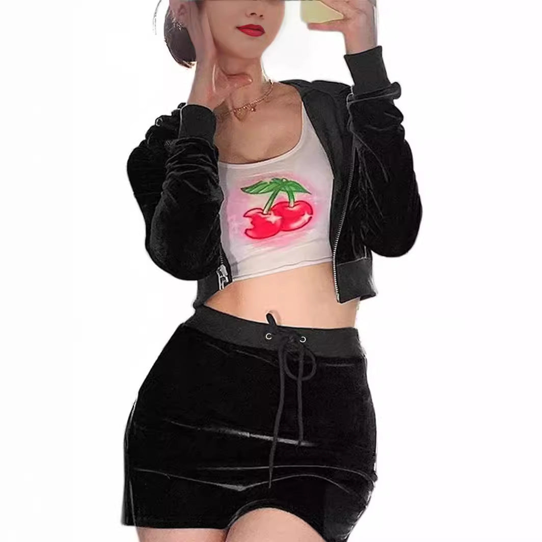 Damen modisches Samt-Set mit Crop-Top und Rock R&B