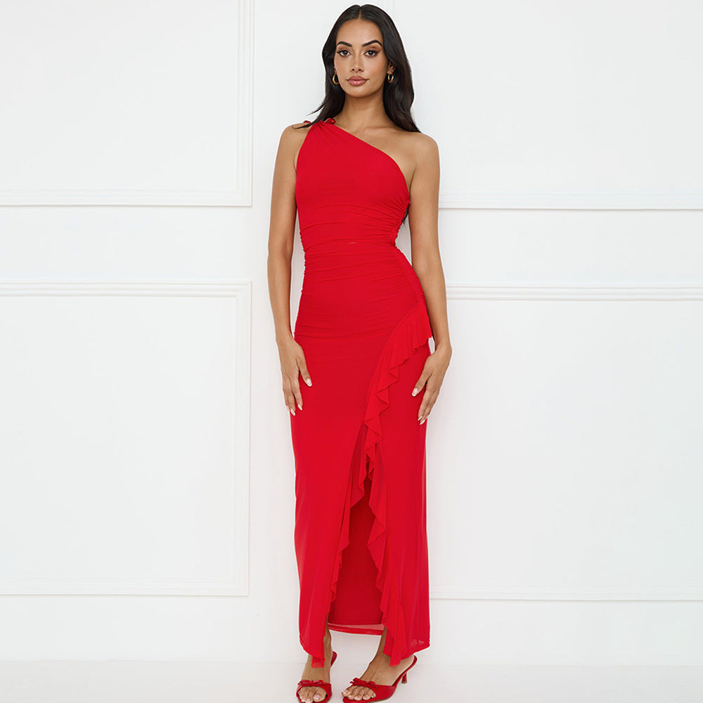 Damen Asymmetrisches Maxikleid mit Rüschendetails R&B