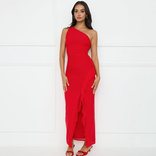 Damen Asymmetrisches Maxikleid mit Rüschendetails R&B