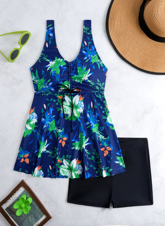 Damen Tankini-Set mit modischem Volant und grafischem Pfauenmuster R&B